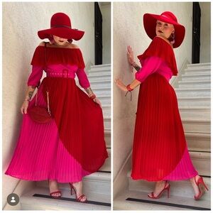 Vibrant Pink and Red Maxi Dress